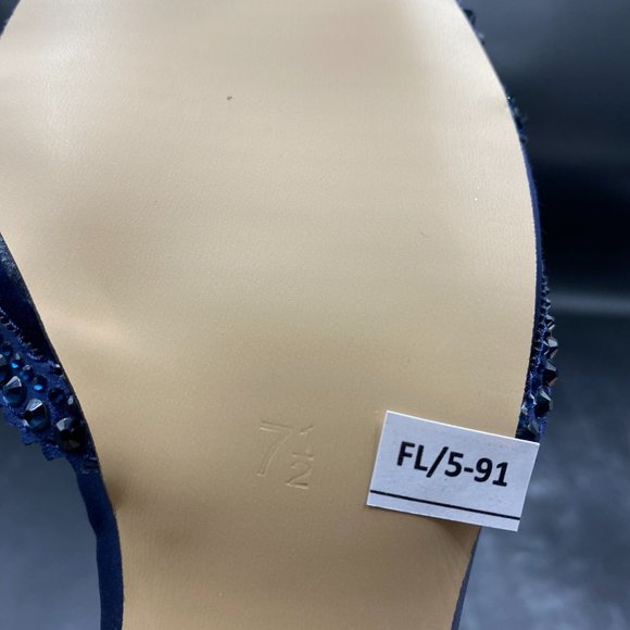 XYD Navy Pointed Toe D'Orsay Kitten Low Heels Rhinestone Shoes - Picture 8 of 8